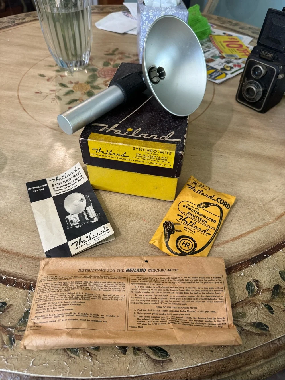 Vtg 1952 HEILAND SYNCHRO-MITE FLASH Mount Original Box & Paperwork Read Look